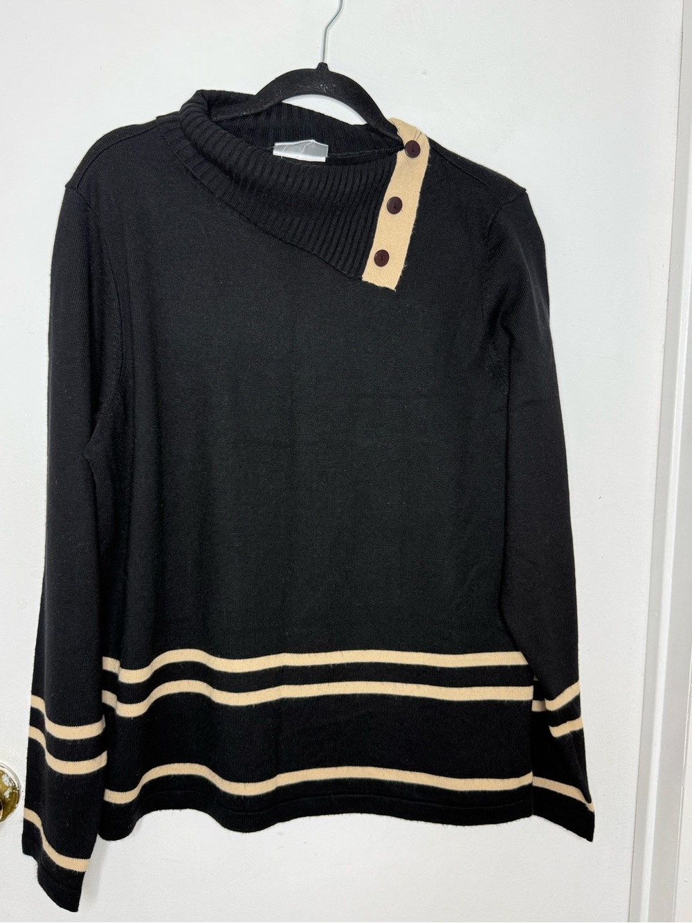 Jennifer Moore Black & Cream Striped Crew Neck Sweater